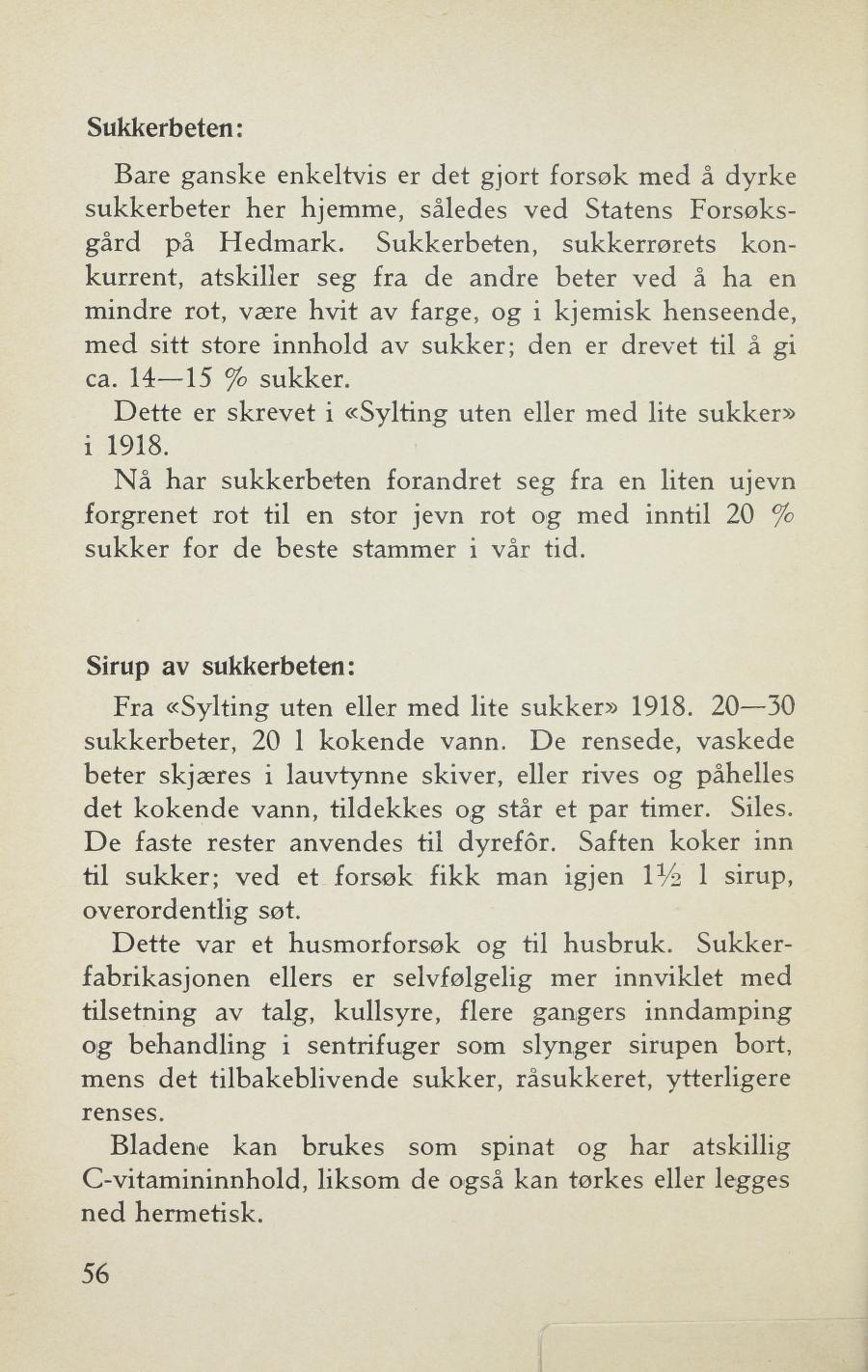 Faksimile av «Sirup av sukkerbeten» fra Sylting uten sukker 1943