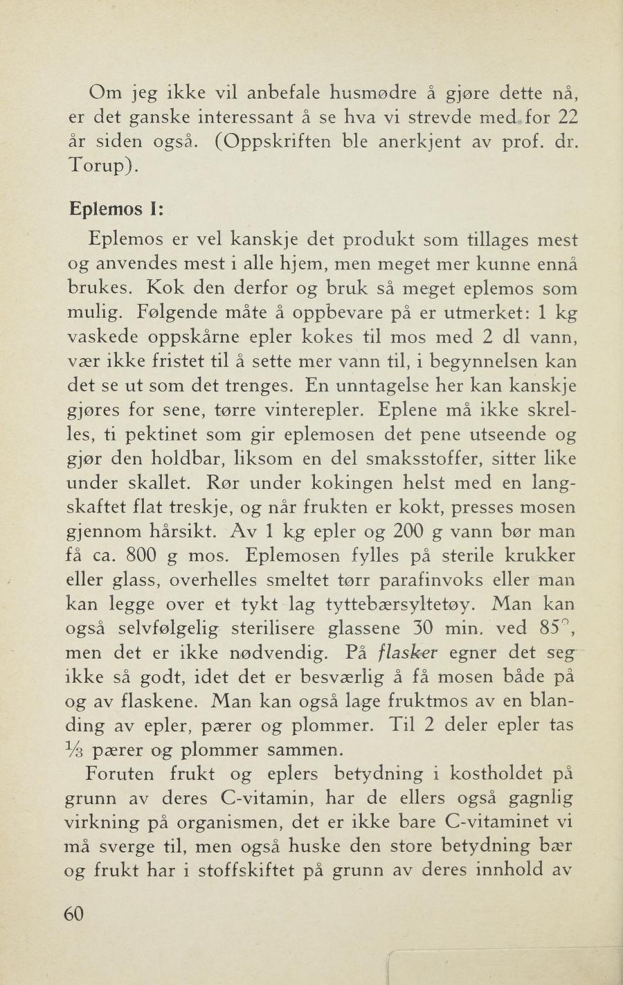 Faksimile av «Eplepuré på flasker» fra Sylting uten sukker 1943